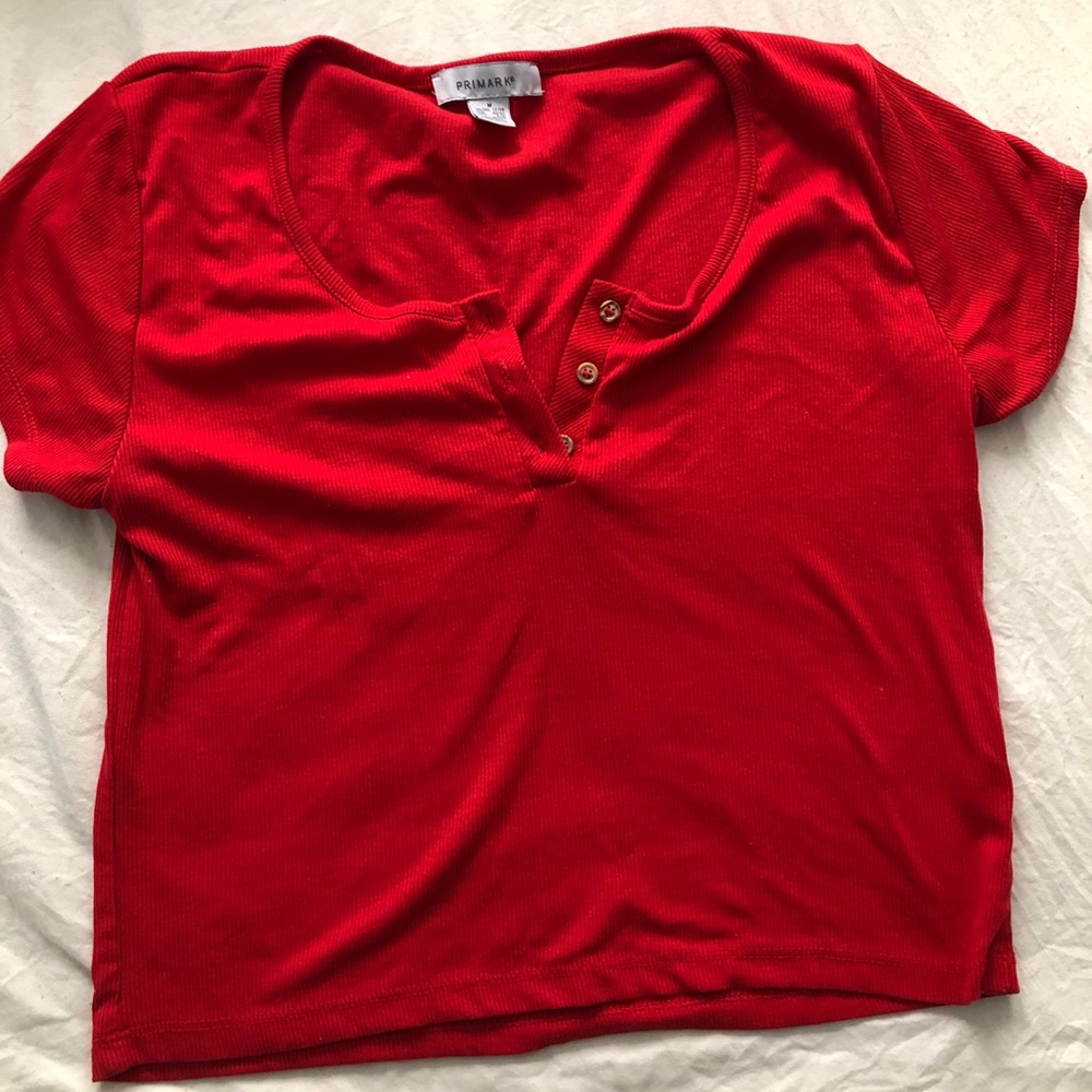 Red crop button down